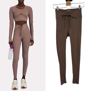 Year of Ours Ribbed Football Leggings In Coco Taupe Size Medium